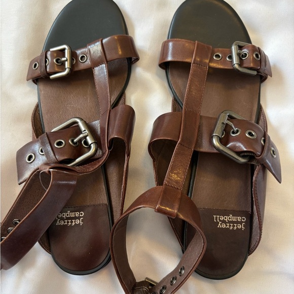 NWOT Jeffrey Campbell Size 8 Banks Chocolate Brown Strappy Buckle Sandals - Picture 2 of 7